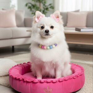 Handmade XS Pastel 🌈 Beaded Dog Collar, Size 9.5”